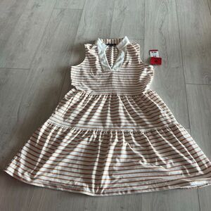 Nautica White and Tan Striped Casual Dress size m